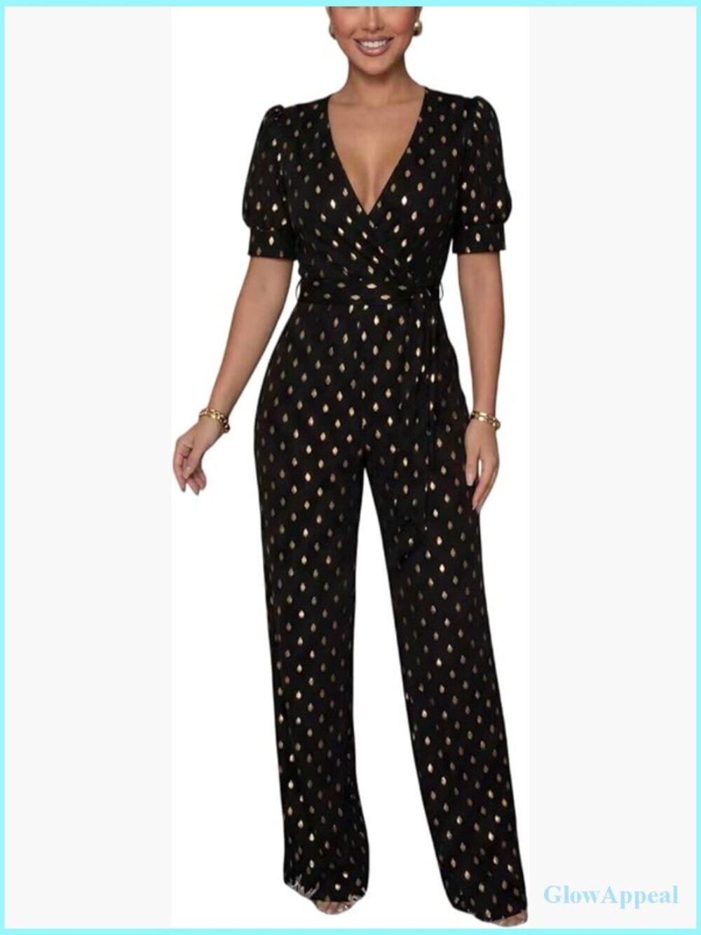 Sexy Elegant Wide Leg Pants Button Jumpsuit Party Club Business V-Neck